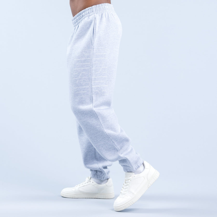 Light blue graphic joggers in relaxed fit, elastic waist and ribbed cuffs