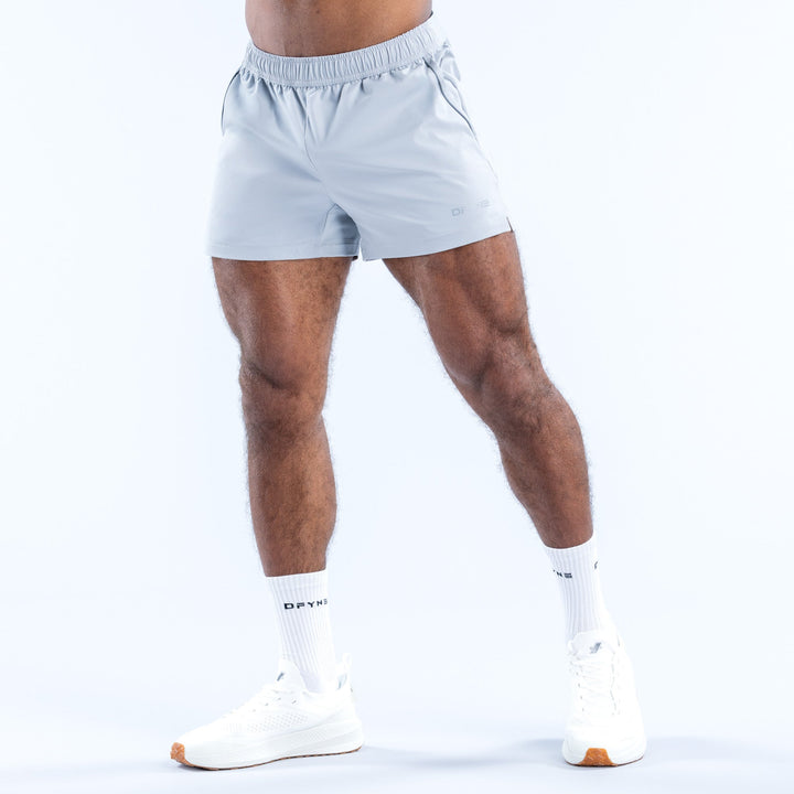 Men's light blue training shorts, 4-in inseam, elastic waistband
