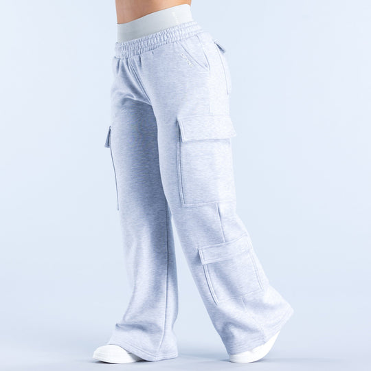 Light blue cargo jogger pants with drawstring waistband and side cargo pockets