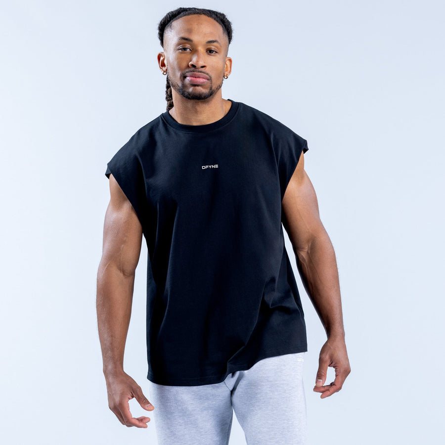 Black sleeveless crew-neck Signature tank with small chest logo and straight hem