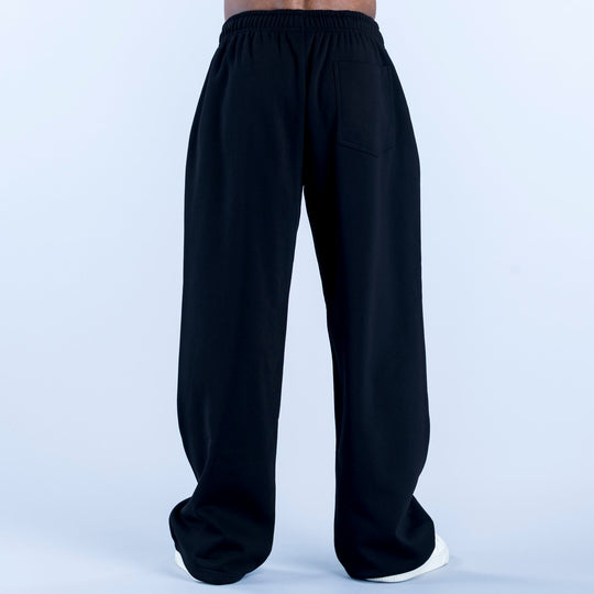 Dark straight-leg joggers with elastic waistband and back pocket