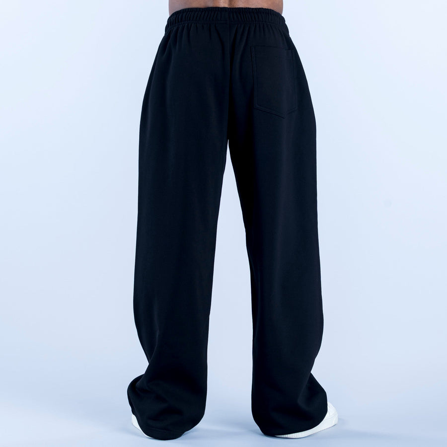 Dark straight-leg joggers with elastic waistband and back pocket