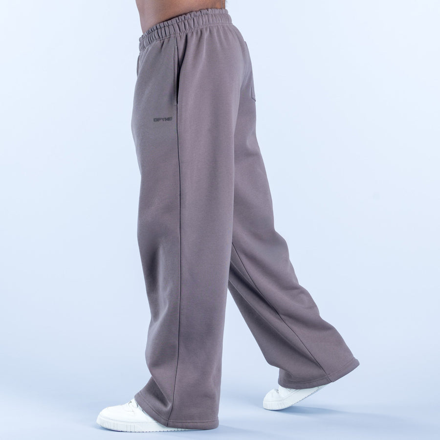 Dark gray straight-leg joggers with elastic waistband and side pockets
