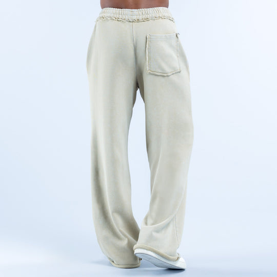 Light sage jogger pants, elastic waistband, single back pocket, wide relaxed leg