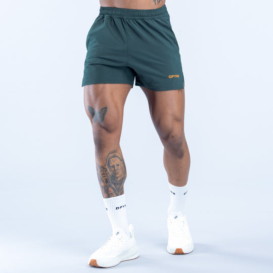 Men's teal training shorts, elastic waist, side pockets