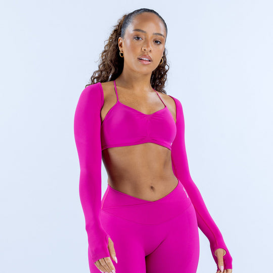 Magenta long-sleeve fitted shrug with straight cuffs